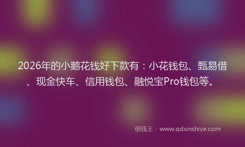 2026年的小鹅花钱好下款有：小花钱包、甄易借、现金快车、信用钱包、融悦宝Pro钱包等。
