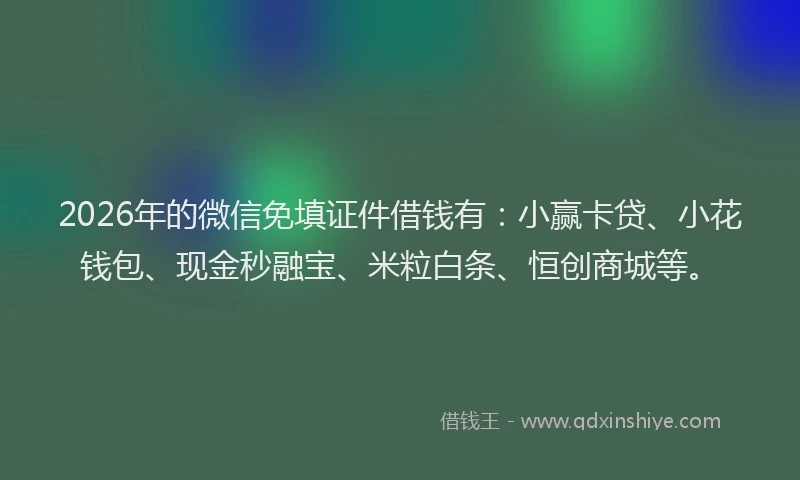2026年的微信免填证件借钱有：小赢卡贷、小花钱包、现金秒融宝、米粒白条、恒创商城等。