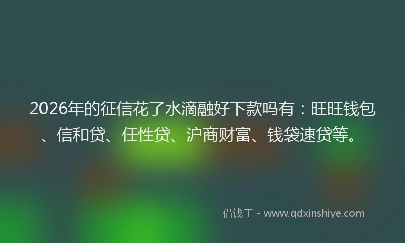 2026年的征信花了水滴融好下款吗有：旺旺钱包、信和贷、任性贷、沪商财富、钱袋速贷等。