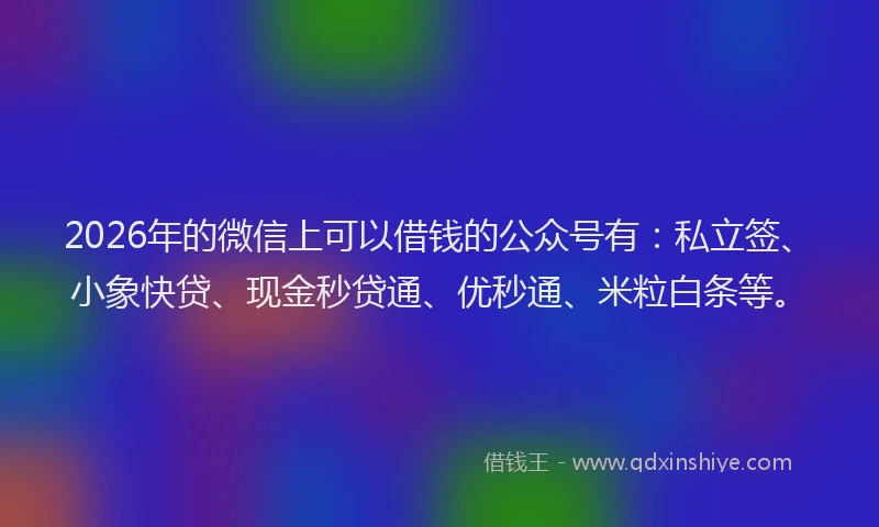 2026年的微信上可以借钱的公众号有：私立签、小象快贷、现金秒贷通、优秒通、米粒白条等。