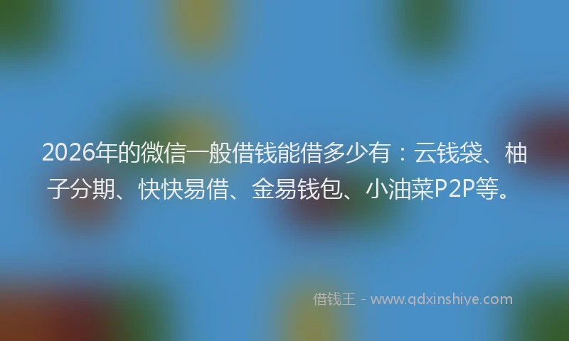 2026年的微信一般借钱能借多少有：云钱袋、柚子分期、快快易借、金易钱包、小油菜P2P等。