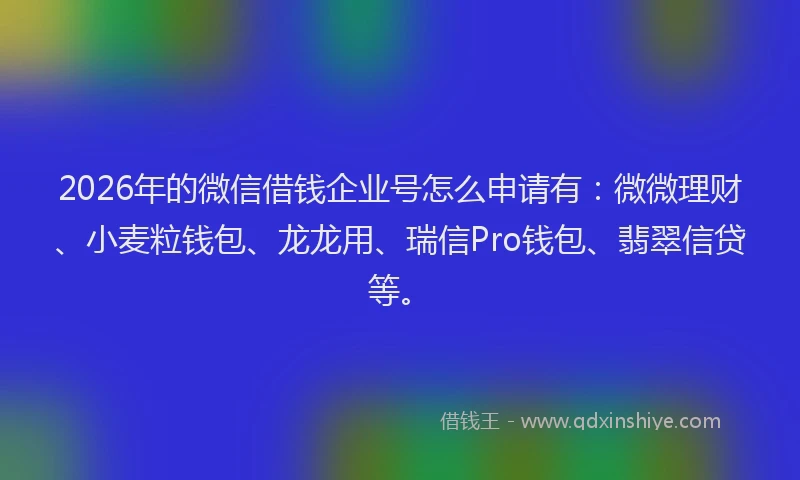 2026年的微信借钱企业号怎么申请有：微微理财、小麦粒钱包、龙龙用、瑞信Pro钱包、翡翠信贷等。