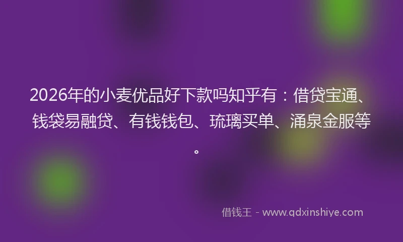 2026年的小麦优品好下款吗知乎有：借贷宝通、钱袋易融贷、有钱钱包、琉璃买单、涌泉金服等。