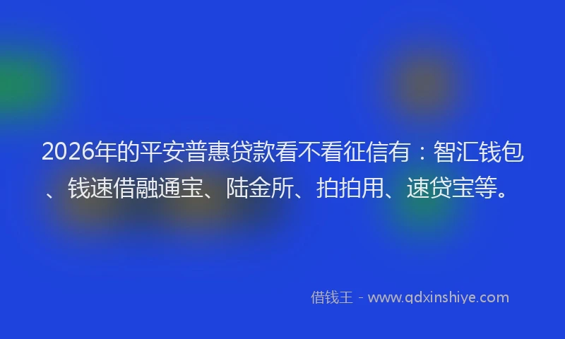 2026年的平安普惠贷款看不看征信有：智汇钱包、钱速借融通宝、陆金所、拍拍用、速贷宝等。