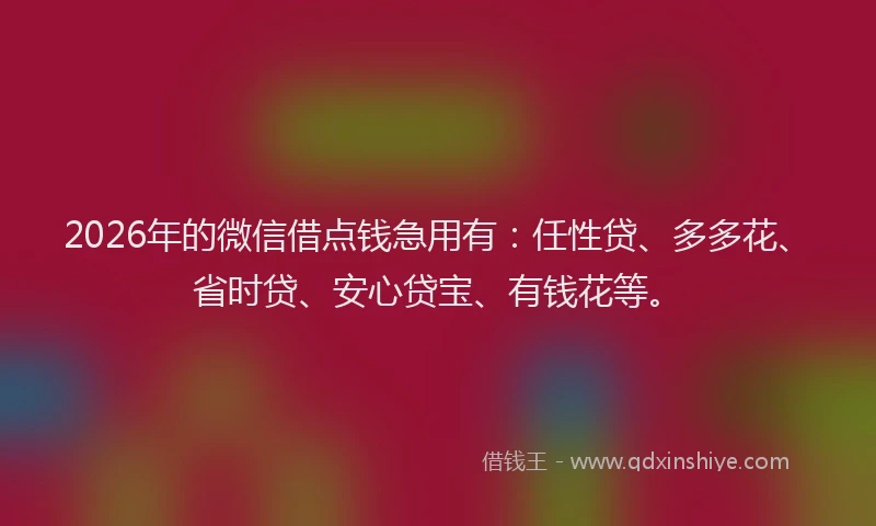 2026年的微信借点钱急用有：任性贷、多多花、省时贷、安心贷宝、有钱花等。