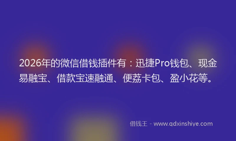 2026年的微信借钱插件有：迅捷Pro钱包、现金易融宝、借款宝速融通、便荔卡包、盈小花等。
