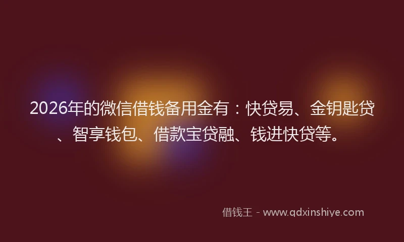 2026年的微信借钱备用金有：快贷易、金钥匙贷、智享钱包、借款宝贷融、钱进快贷等。