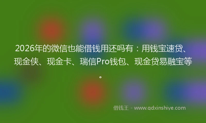 2026年的微信也能借钱用还吗有：用钱宝速贷、现金侠、现金卡、瑞信Pro钱包、现金贷易融宝等。