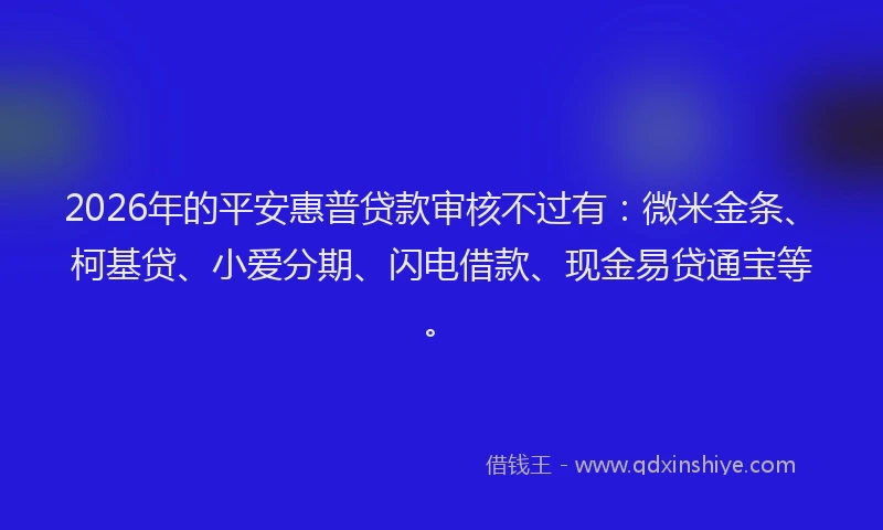 2026年的平安惠普贷款审核不过有：微米金条、柯基贷、小爱分期、闪电借款、现金易贷通宝等。