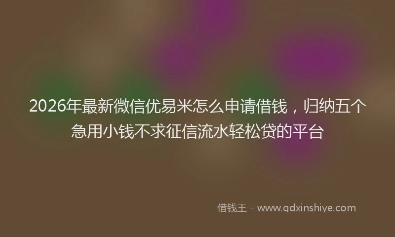 2026年最新微信优易米怎么申请借钱，归纳五个急用小钱不求征信流水轻松贷的平台