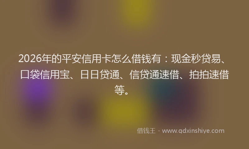 2026年的平安信用卡怎么借钱有：现金秒贷易、口袋信用宝、日日贷通、信贷通速借、拍拍速借等。