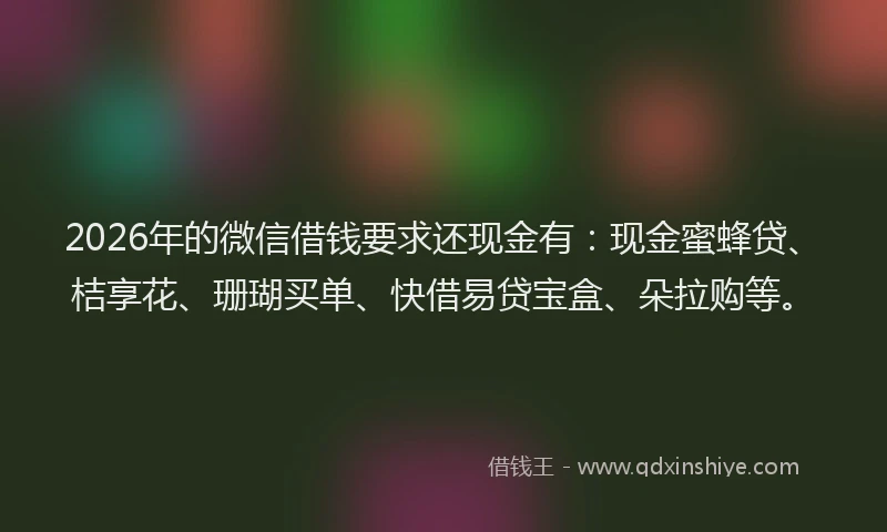 2026年的微信借钱要求还现金有：现金蜜蜂贷、桔享花、珊瑚买单、快借易贷宝盒、朵拉购等。