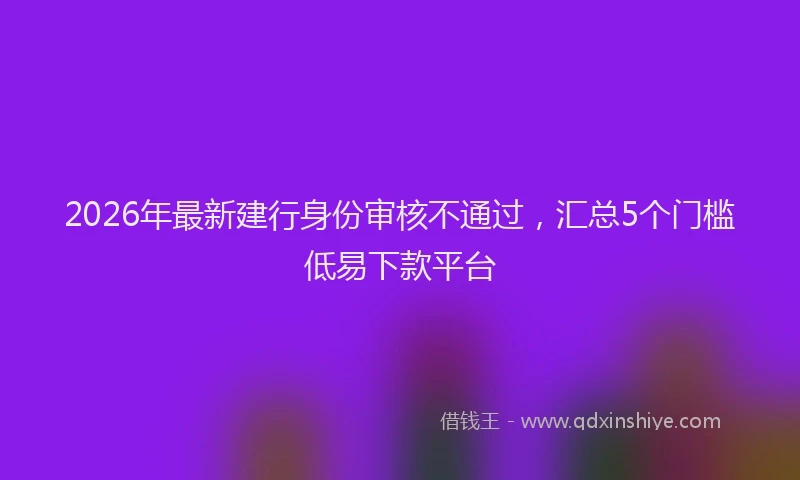 2026年最新建行身份审核不通过，汇总5个门槛低易下款平台