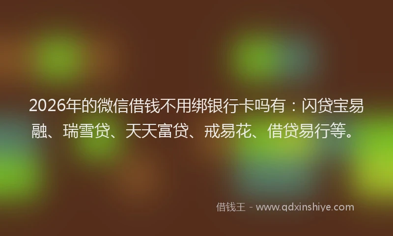 2026年的微信借钱不用绑银行卡吗有：闪贷宝易融、瑞雪贷、天天富贷、戒易花、借贷易行等。