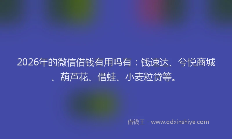 2026年的微信借钱有用吗有：钱速达、兮悦商城、葫芦花、借蛙、小麦粒贷等。
