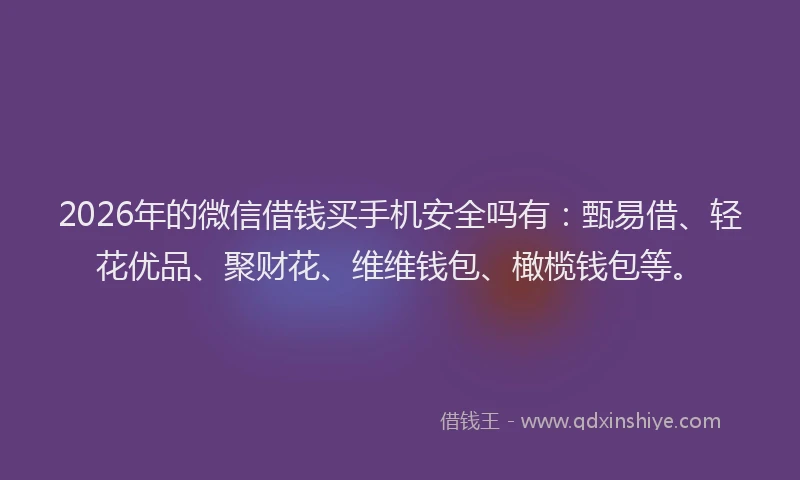 2026年的微信借钱买手机安全吗有：甄易借、轻花优品、聚财花、维维钱包、橄榄钱包等。