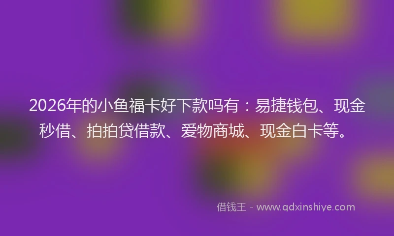 2026年的小鱼福卡好下款吗有：易捷钱包、现金秒借、拍拍贷借款、爱物商城、现金白卡等。