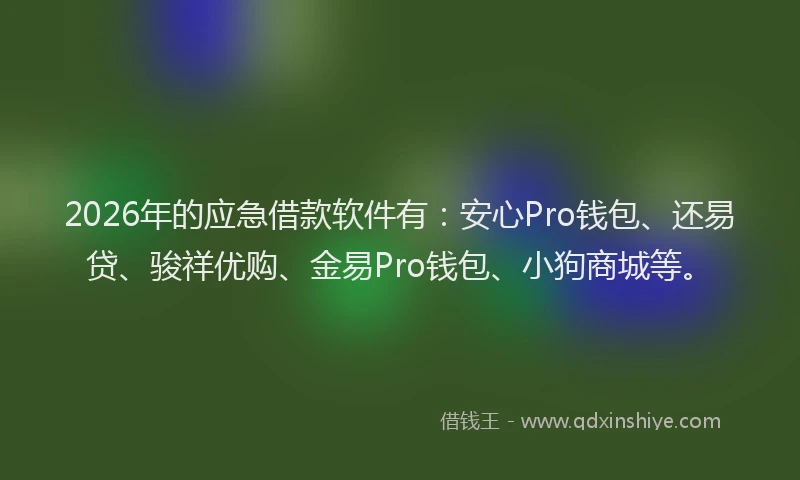 2026年的应急借款软件有：安心Pro钱包、还易贷、骏祥优购、金易Pro钱包、小狗商城等。