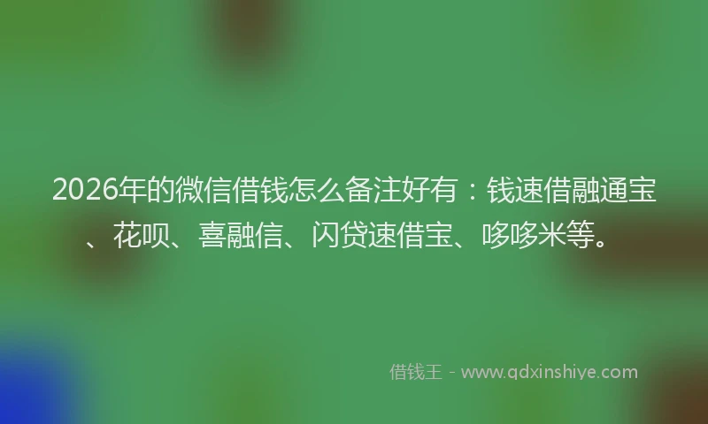 2026年的微信借钱怎么备注好有：钱速借融通宝、花呗、喜融信、闪贷速借宝、哆哆米等。