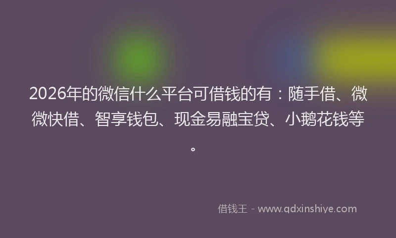 2026年的微信什么平台可借钱的有：随手借、微微快借、智享钱包、现金易融宝贷、小鹅花钱等。