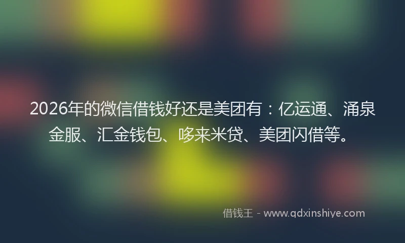 2026年的微信借钱好还是美团有：亿运通、涌泉金服、汇金钱包、哆来米贷、美团闪借等。
