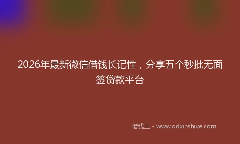 2026年最新微信借钱长记性，分享五个秒批无面签贷款平台