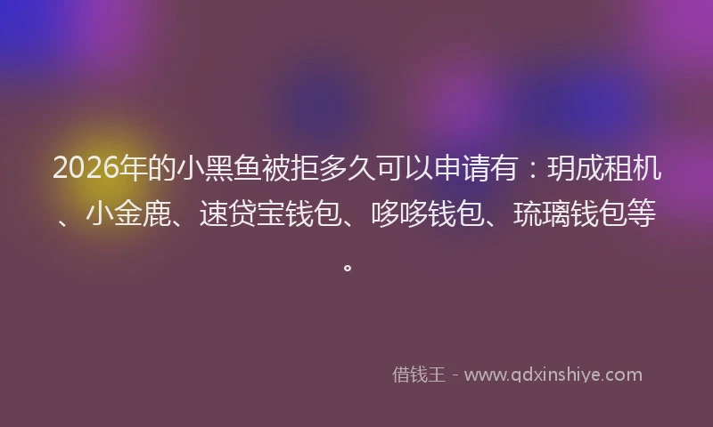 2026年的小黑鱼被拒多久可以申请有：玥成租机、小金鹿、速贷宝钱包、哆哆钱包、琉璃钱包等。