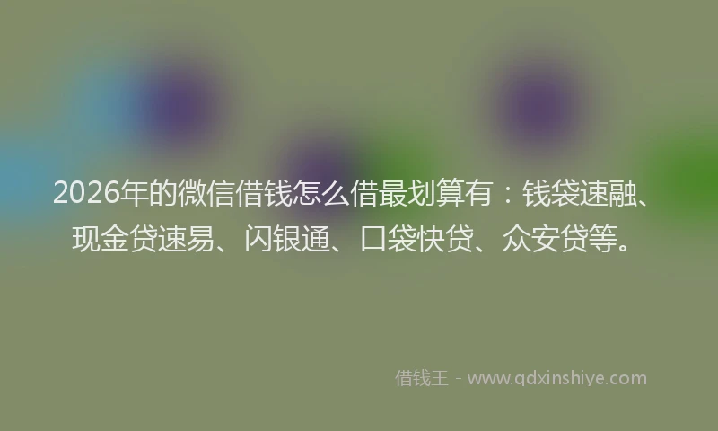 2026年的微信借钱怎么借最划算有：钱袋速融、现金贷速易、闪银通、口袋快贷、众安贷等。