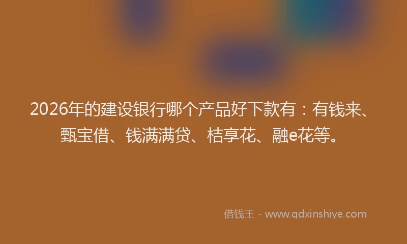 2026年的建设银行哪个产品好下款有：有钱来、甄宝借、钱满满贷、桔享花、融e花等。