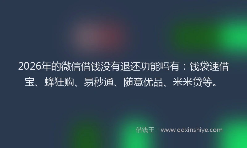 2026年的微信借钱没有退还功能吗有：钱袋速借宝、蜂狂购、易秒通、随意优品、米米贷等。