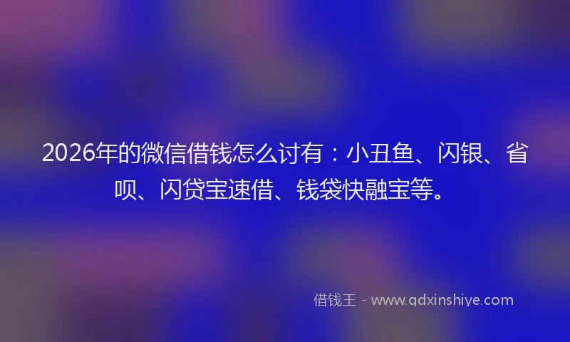 2026年的微信借钱怎么讨有：小丑鱼、闪银、省呗、闪贷宝速借、钱袋快融宝等。