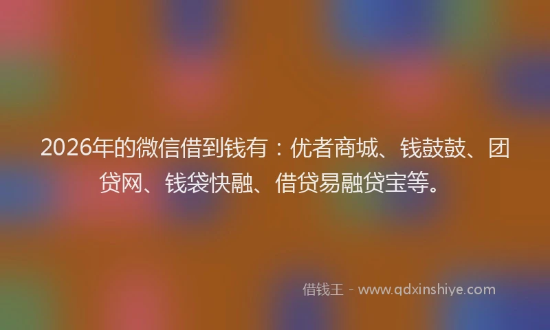 2026年的微信借到钱有：优者商城、钱鼓鼓、团贷网、钱袋快融、借贷易融贷宝等。