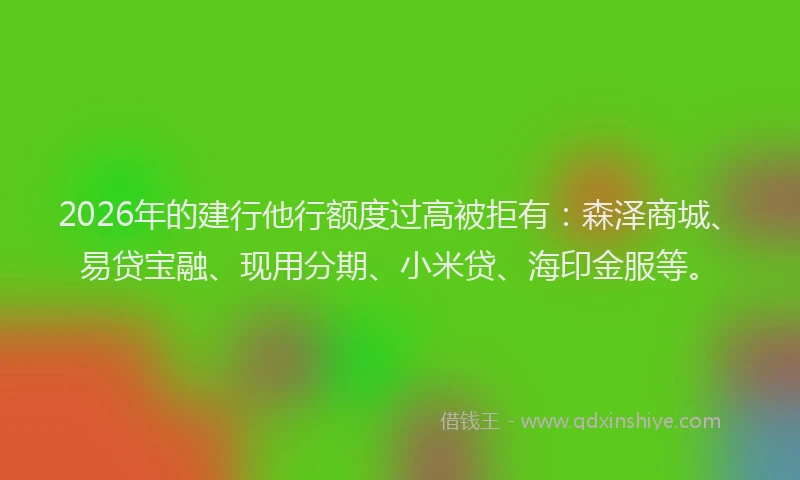 2026年的建行他行额度过高被拒有：森泽商城、易贷宝融、现用分期、小米贷、海印金服等。