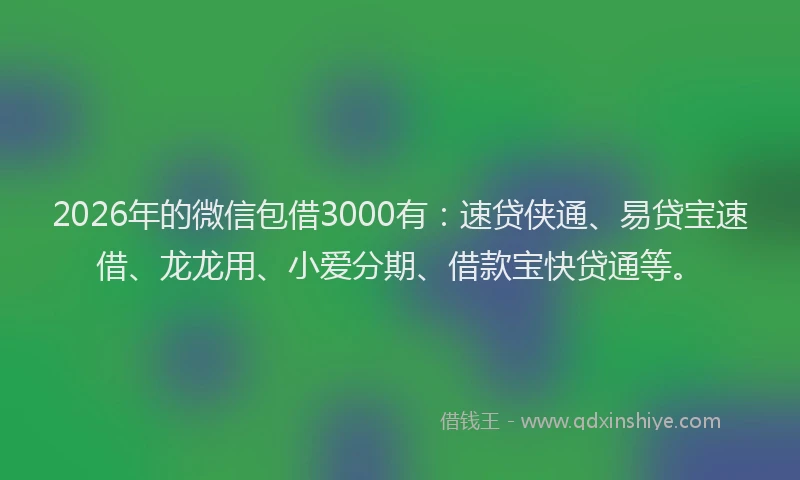 2026年的微信包借3000有：速贷侠通、易贷宝速借、龙龙用、小爱分期、借款宝快贷通等。