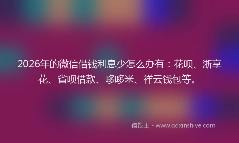 2026年的微信借钱利息少怎么办有：花呗、浙享花、省呗借款、哆哆米、祥云钱包等。