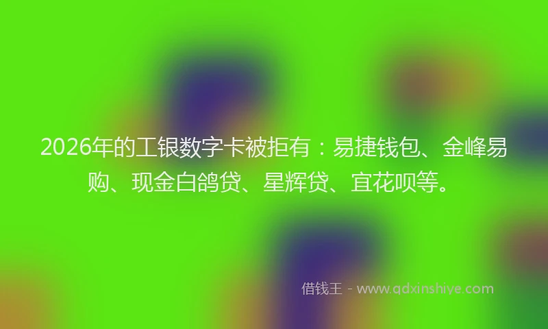 2026年的工银数字卡被拒有：易捷钱包、金峰易购、现金白鸽贷、星辉贷、宜花呗等。