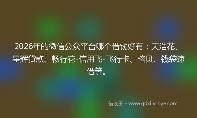 2026年的微信公众平台哪个借钱好有：天浩花、星辉贷款、畅行花-信用飞-飞行卡、榕贝、钱袋速借等。