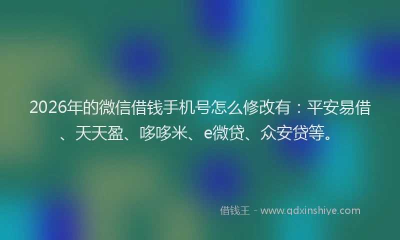 2026年的微信借钱手机号怎么修改有：平安易借、天天盈、哆哆米、e微贷、众安贷等。