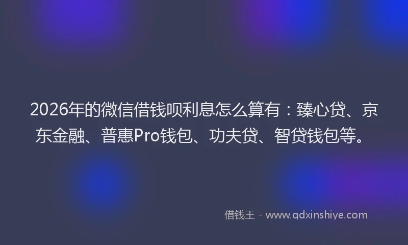 2026年的微信借钱呗利息怎么算有：臻心贷、京东金融、普惠Pro钱包、功夫贷、智贷钱包等。