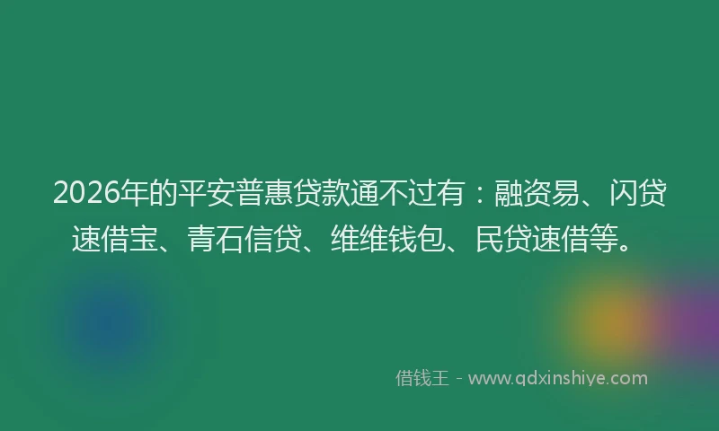 2026年的平安普惠贷款通不过有：融资易、闪贷速借宝、青石信贷、维维钱包、民贷速借等。