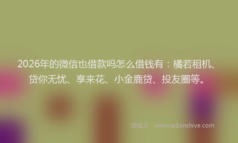 2026年的微信也借款吗怎么借钱有：橘若租机、贷你无忧、享来花、小金鹿贷、投友圈等。