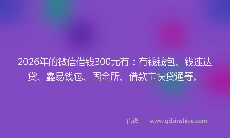2026年的微信借钱300元有：有钱钱包、钱速达贷、鑫易钱包、固金所、借款宝快贷通等。