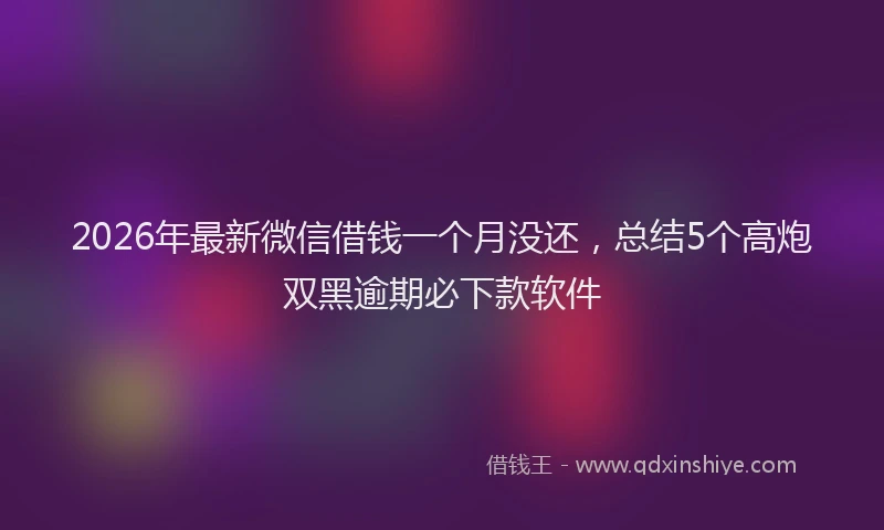 2026年最新微信借钱一个月没还，总结5个高炮双黑逾期必下款软件