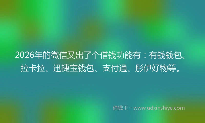 2026年的微信又出了个借钱功能有：有钱钱包、拉卡拉、迅捷宝钱包、支付通、彤伊好物等。