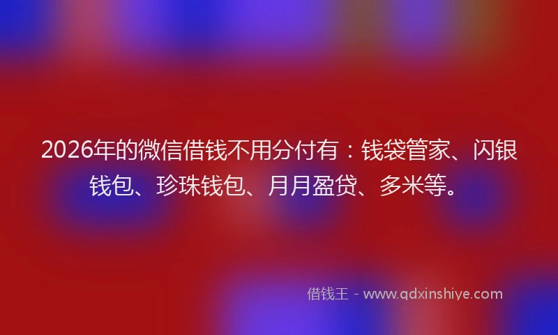 2026年的微信借钱不用分付有：钱袋管家、闪银钱包、珍珠钱包、月月盈贷、多米等。