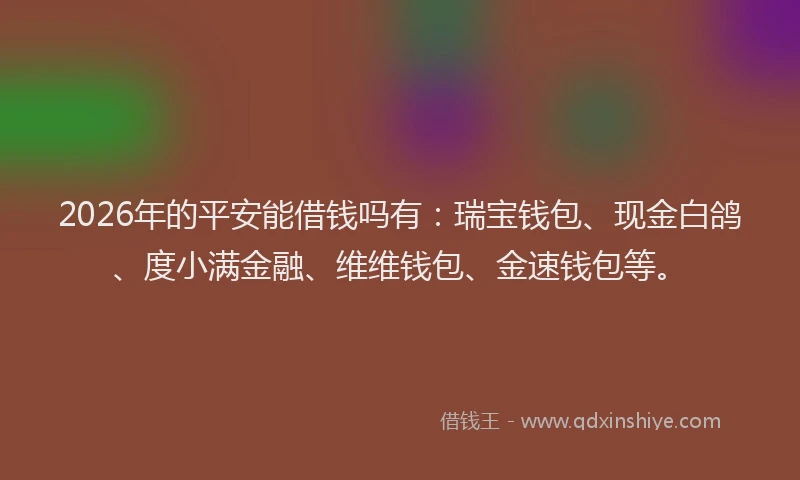 2026年的平安能借钱吗有：瑞宝钱包、现金白鸽、度小满金融、维维钱包、金速钱包等。