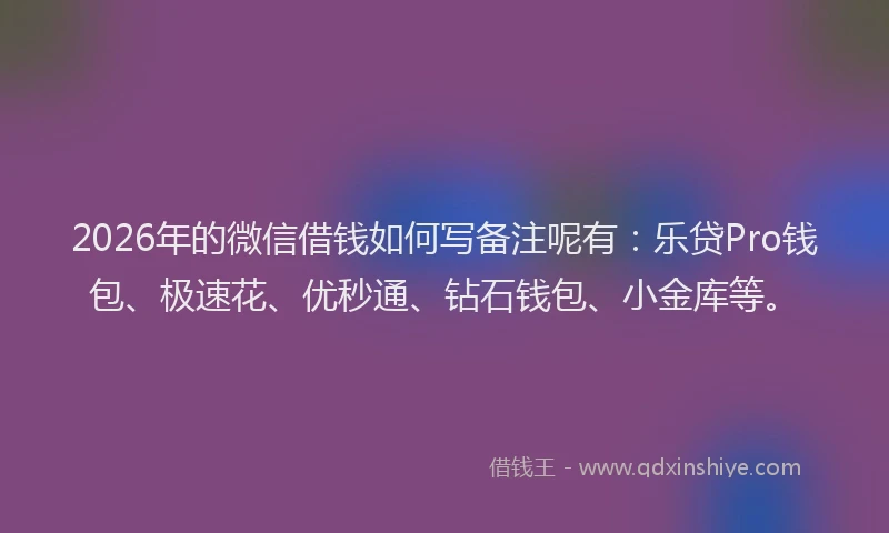 2026年的微信借钱如何写备注呢有：乐贷Pro钱包、极速花、优秒通、钻石钱包、小金库等。