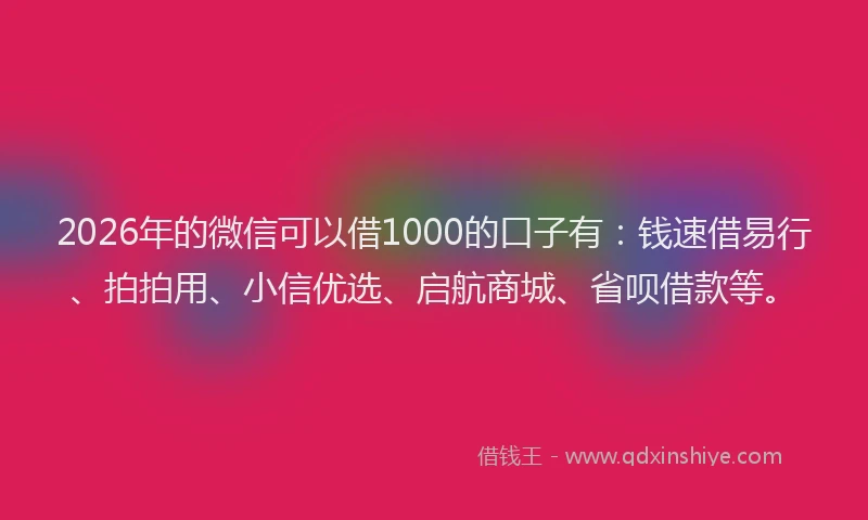 2026年的微信可以借1000的口子有：钱速借易行、拍拍用、小信优选、启航商城、省呗借款等。