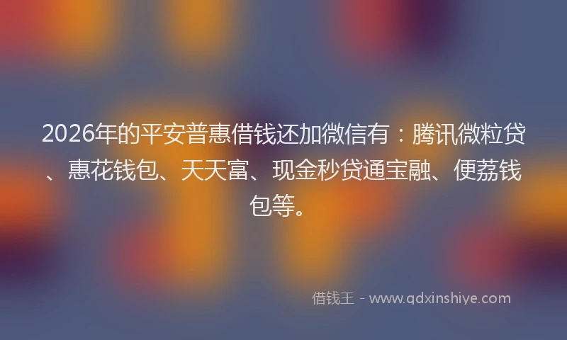 2026年的平安普惠借钱还加微信有：腾讯微粒贷、惠花钱包、天天富、现金秒贷通宝融、便荔钱包等。