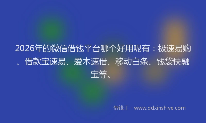 2026年的微信借钱平台哪个好用呢有：极速易购、借款宝速易、爱木速借、移动白条、钱袋快融宝等。